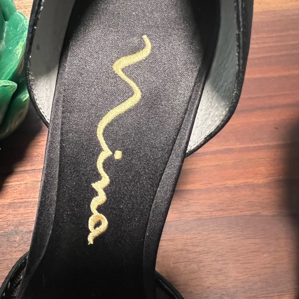 Nina Black Mesh Heels with Rhinestone Detail - Picture 6 of 12